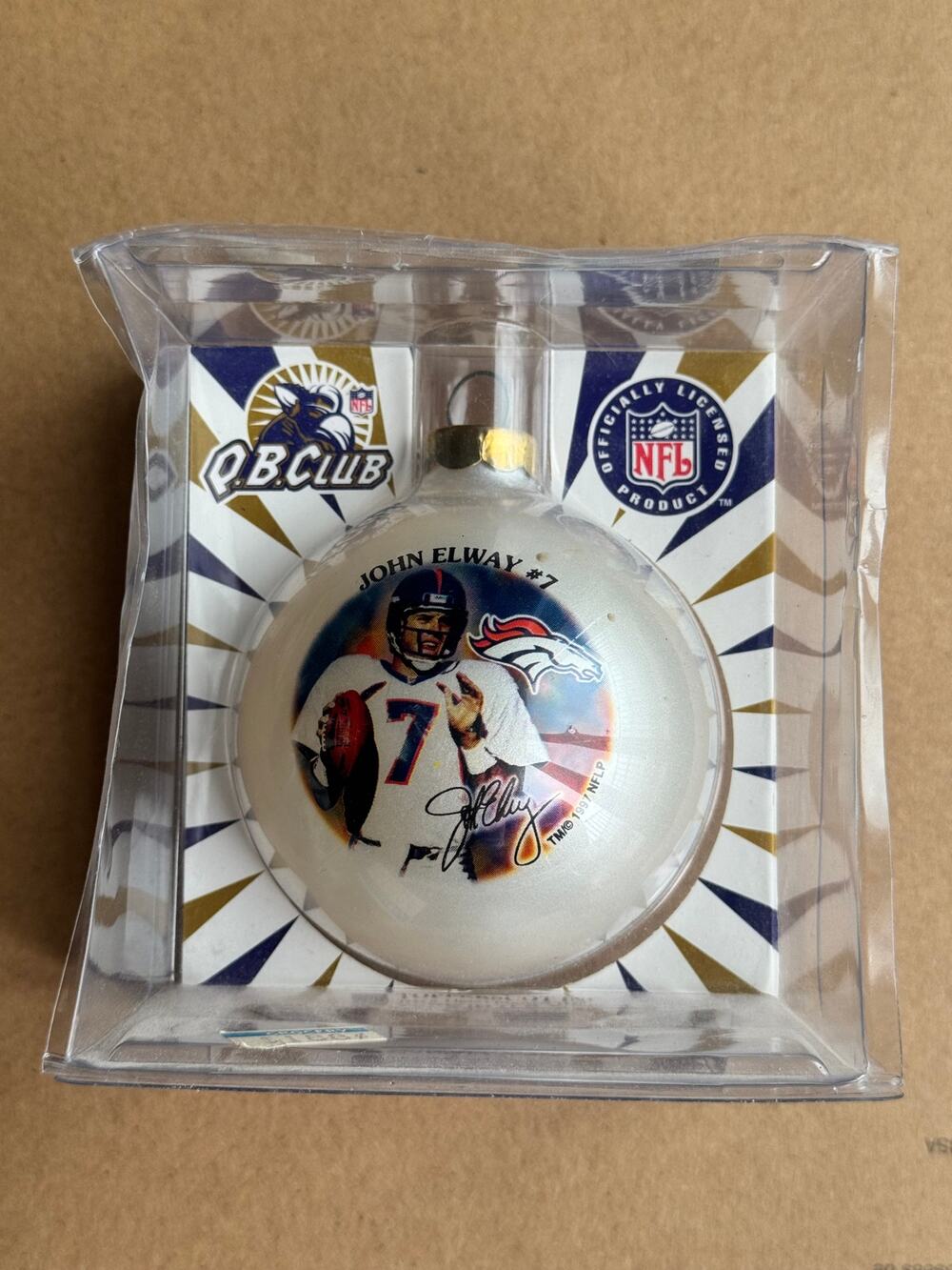 Vintage John Elway #7 Denver Broncos NFL P.B. Club Christmas Ornament NIP